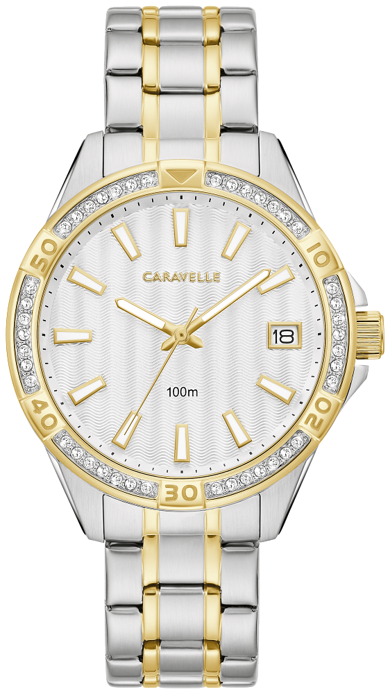 Bulova Ladies Caravelle Aqualuxx Two-Tone Stainless Steel Case, Two-Tone Stainless Steel Bracelet, Silver-White Dial, WR 100M
