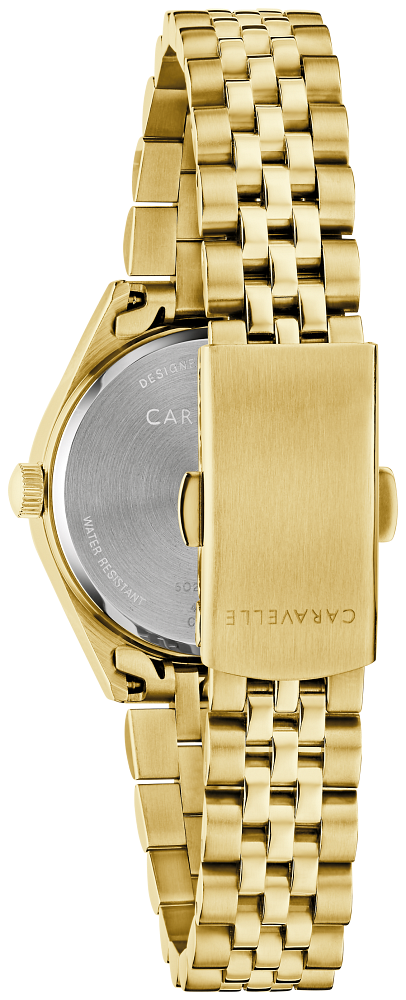 Bulova Ladies Caravelle Classic Gold-Tone Stainless Steel Case, Gold-Tone Stainless Steel Bracelet, Champagne Dial, WR 30M
