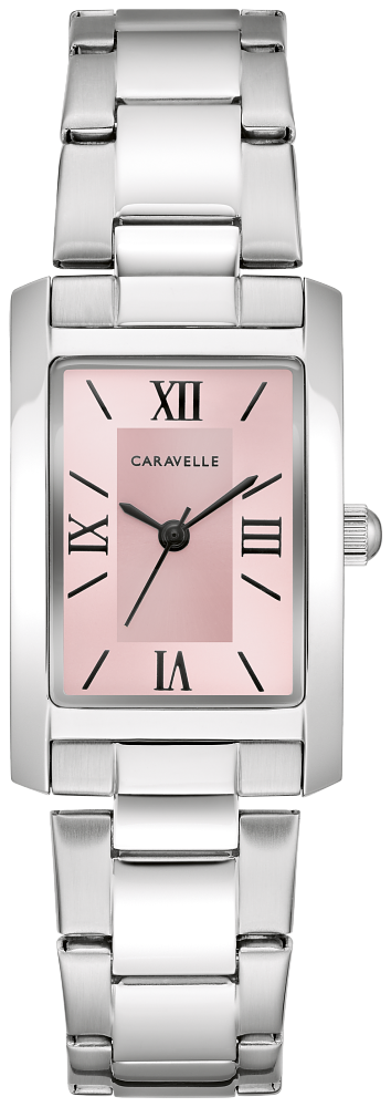 Bulova Ladies Caravelle Dress Silver-Tone Stainless Steel Case, Silver-Tone Stainless Steel Bracelet, Pink Dial, WR 30M