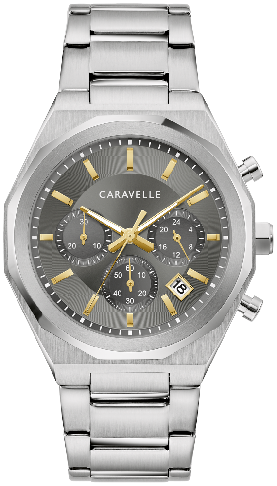 Bulova Mens Caravelle Dress Silver-Tone Stainless Steel Case, Silver-Tone Stainless Steel Bracelet, Gray Dial, WR 30M