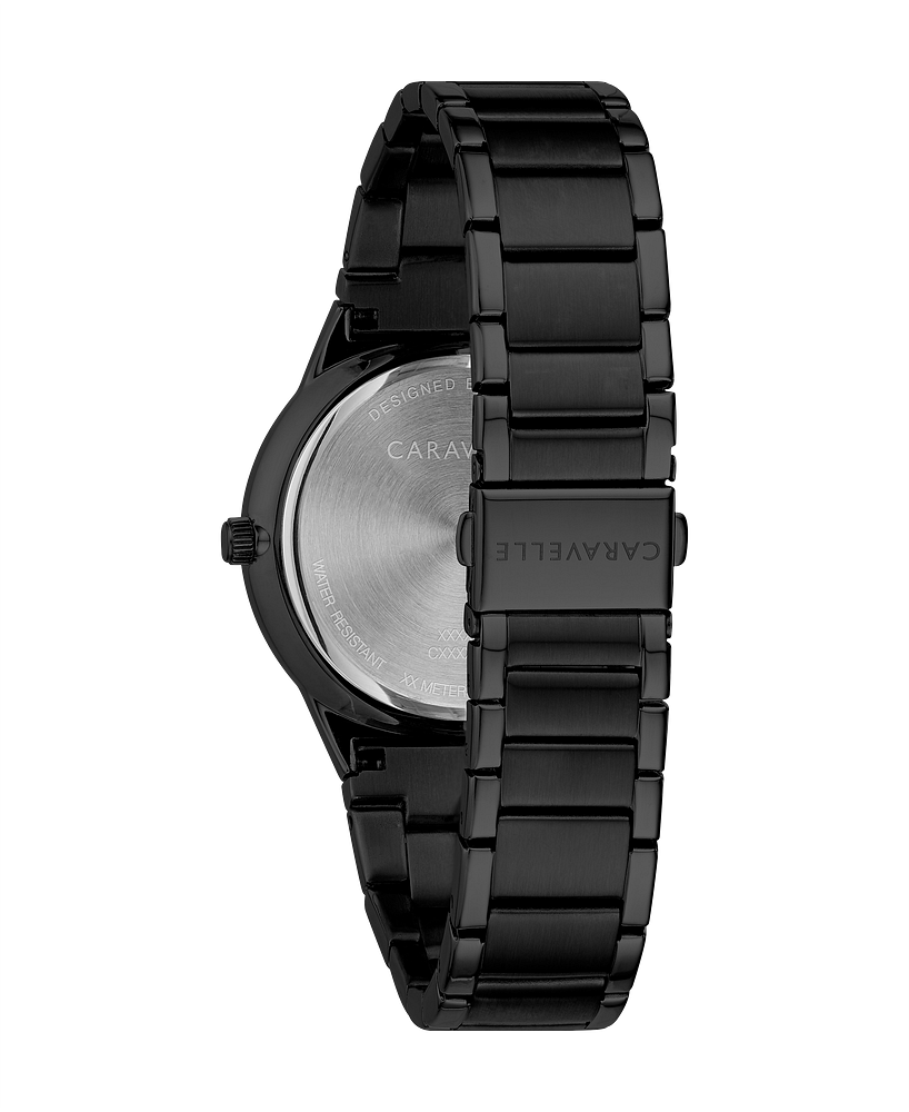 Bulova Mens Caravelle Modern Black Stainless Steel Case, Black Stainless Steel Bracelet, Black Dial, WR 30M