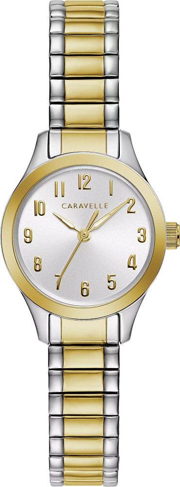 Bulova Ladies Caravelle Traditional Two-Tone Stainless Steel Case, Two-Tone Stainless Steel Expansion, Silver-White Dial, WR 30M