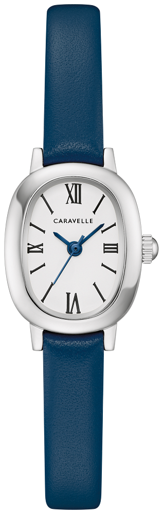 Bulova Ladies Caravelle Classic Silver-Tone Stainless Steel Case, Blue Leather Strap, White Dial, WR 30M