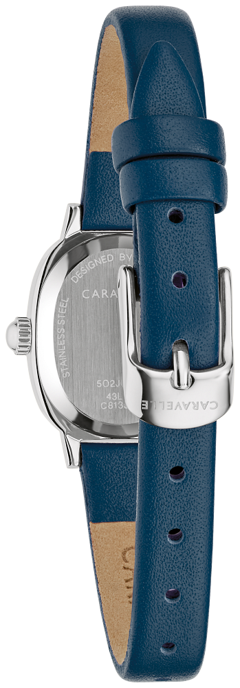 Bulova Ladies Caravelle Classic Silver-Tone Stainless Steel Case, Blue Leather Strap, White Dial, WR 30M