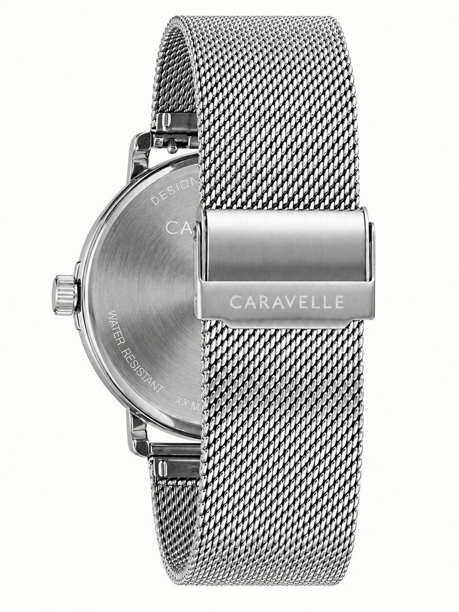 Bulova Mens Caravelle Min/Max Stainless Steel Blue Face Mesh Bracelet WR30