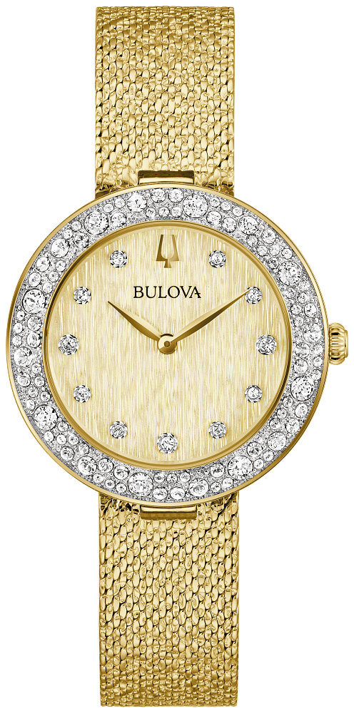Bulova Ladies BULOVA Champagne Gold-Tone Stainless Steel Case, Gold-Tone Stainless Steel Bracelet, Champagne Dial, WR 30M