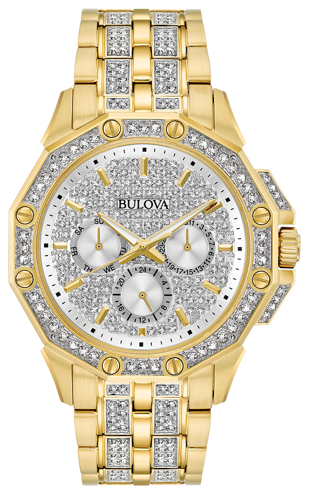 Bulova Mens BULOVA Octava Gold-Tone Stainless Steel Case, Gold-Tone Stainless Steel Bracelet, Silver-White Dial, WR 30M