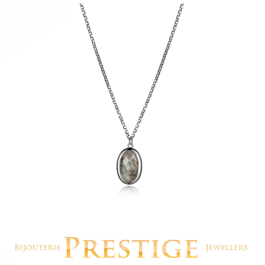 ELLE 925 Mystere Genuine Labradorite Oval Necklace 16+2