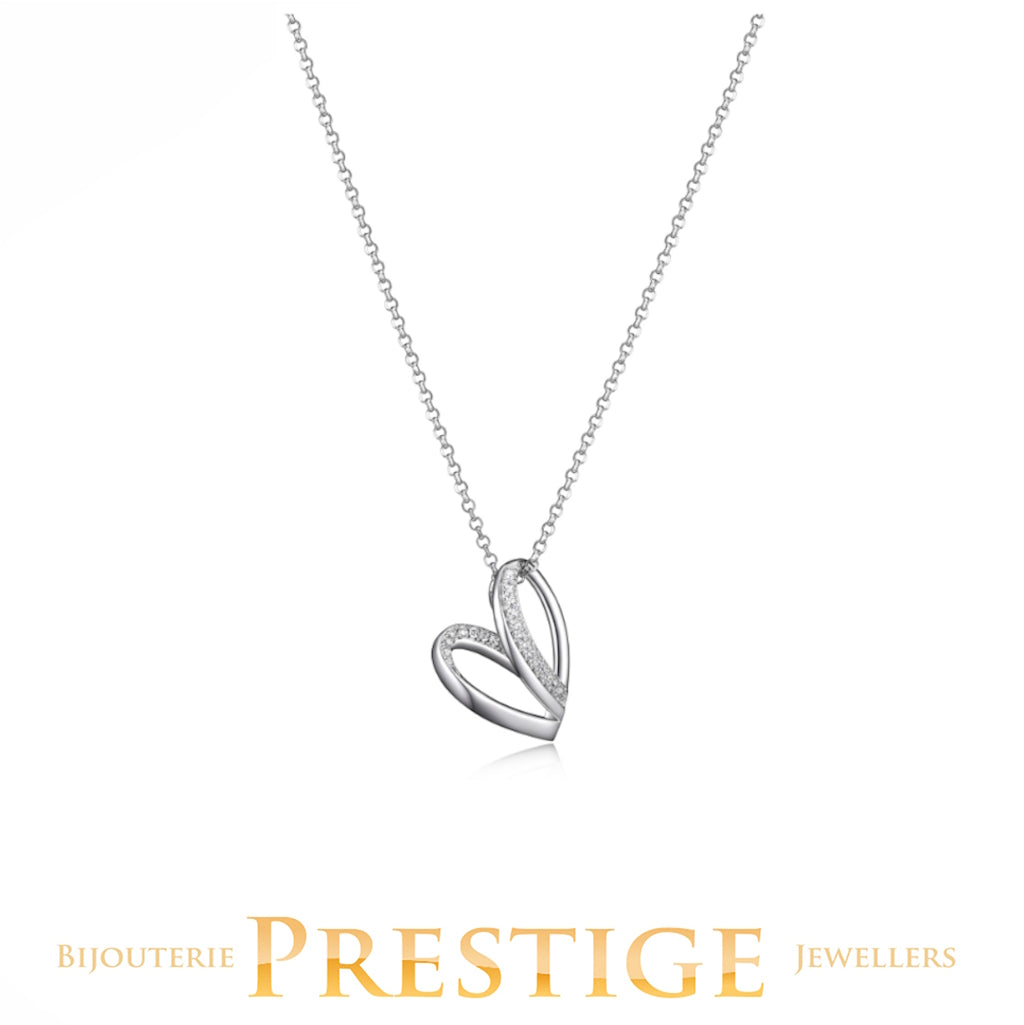 ELLE "AMOUR" RHODIUM PLATED OVERLAPING HEART (18X14MM) NECKLACE
