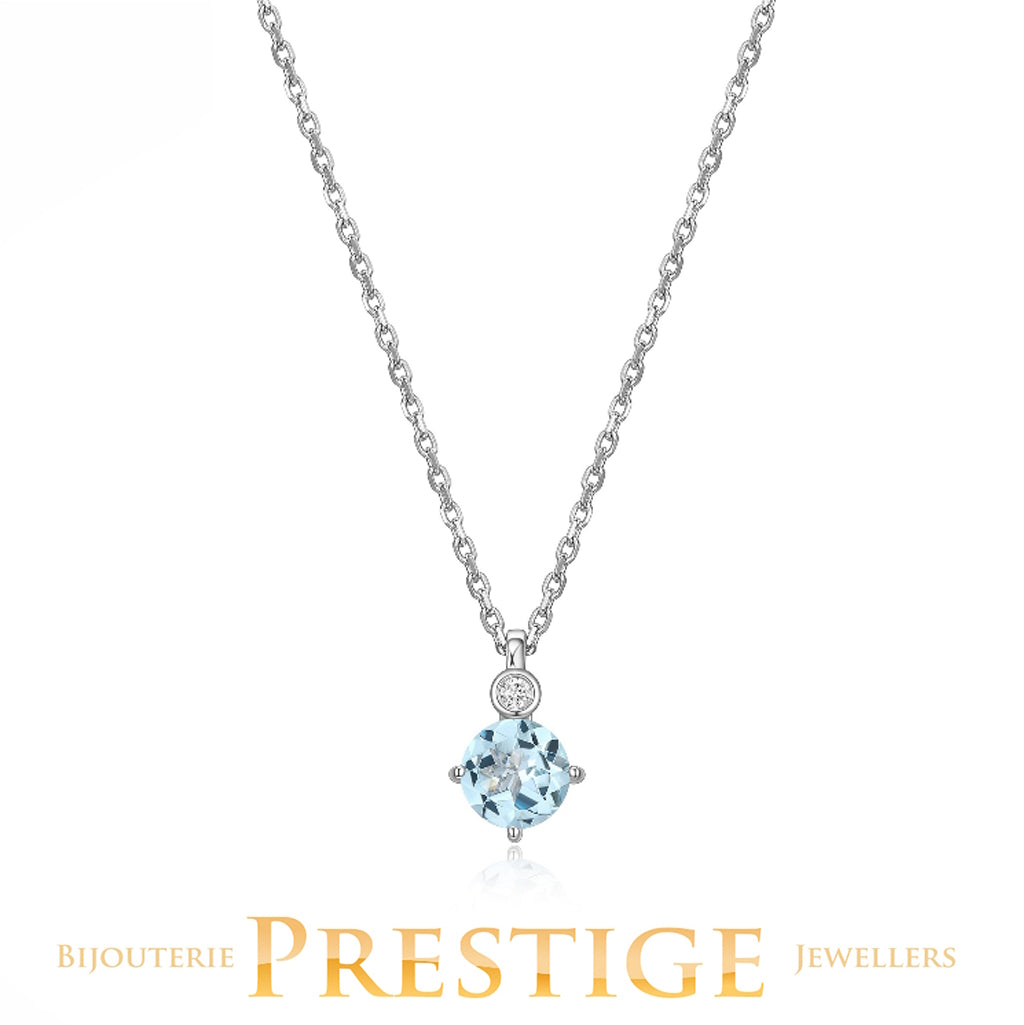ELLE "BIRTHSTONE" MAR RHODIUM PLATED GENUINE 6MM ROUND SKY BLUE TOPAZ