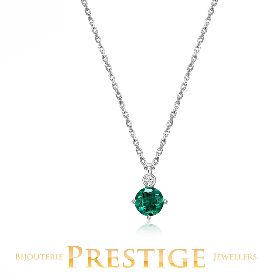ELLE "Birthstone" May Rhodium Plated Created 6mm Round Emerald