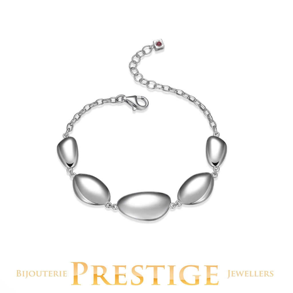 ELLE "PEBBLE" RHODIUM PLATED 5 OVAL(20X12MM) STATION BRACELET