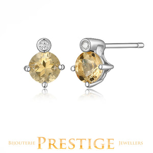 ELLE "Birthstone" Nov Rhodium Plated Genuine 5mm Round Citrine