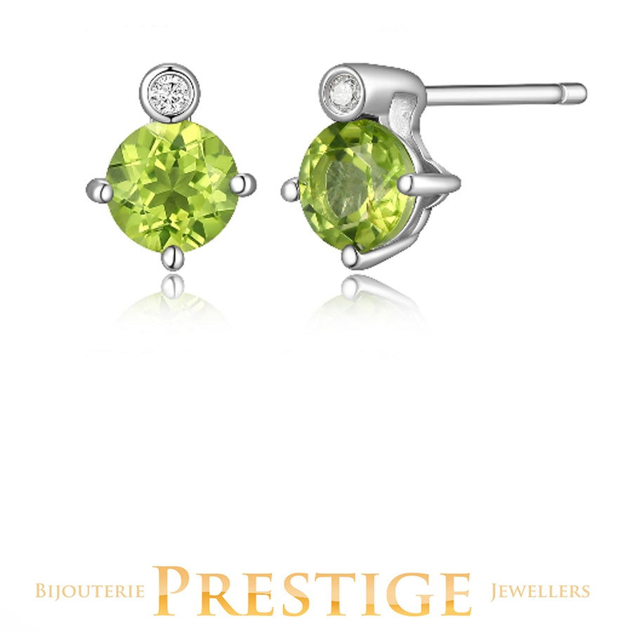 ELLE "Birthstone" Aug Rhodium Plated Genuine 5mm Round Peridot