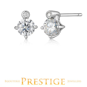 ELLE "Birthstone" Apr Rhodium Plated 5mm Round Moissanite