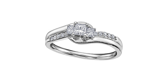 Engagement Ring 10 Karat Gold Canadian Diamond - Trinity Princess Cut