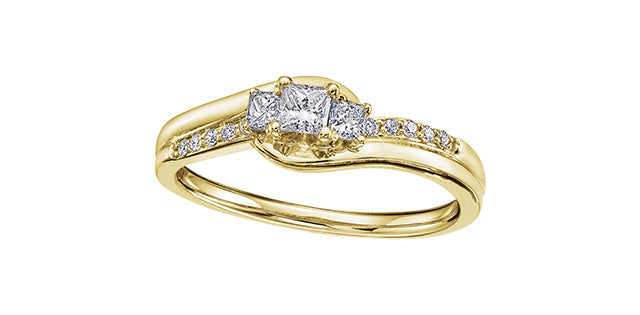 Engagement Ring 10 Karat Gold Canadian Diamond - Trinity Princess Cut