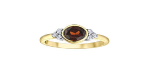 Garnet & Diamond Ring 10 Karat Gold