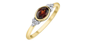 Garnet & Diamond Ring 10 Karat Gold