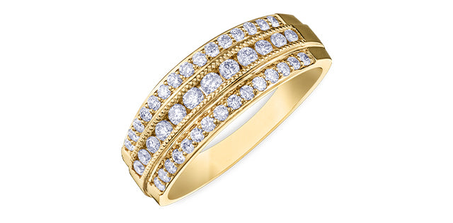 10 Karat Gold Triple Diamond Row Ring