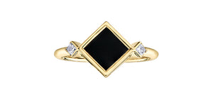 Black Onyx & Diamond Ring 10 Karat Gold - Maple Leaf Canadian Diamonds