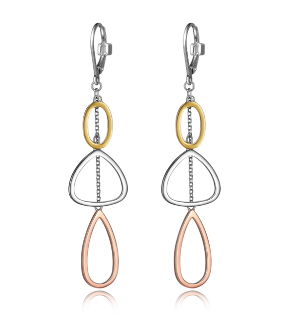 ELLE 925 Trinity 3-Tone Silver Long Earrings