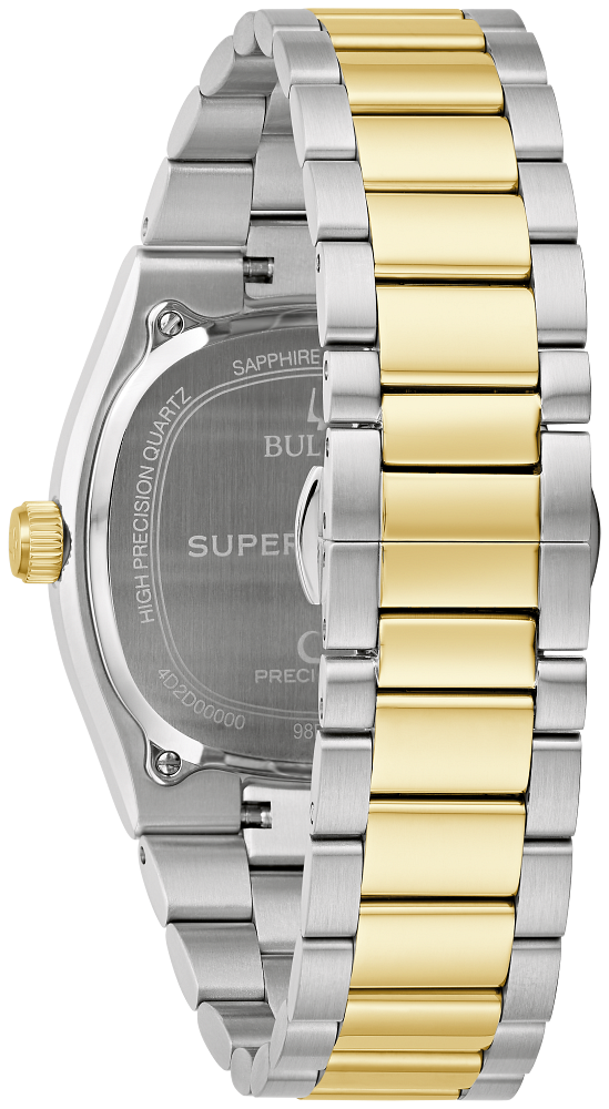 Bulova Mens Super Seville Two-Tone Stainless Steel Case, Two-Tone Stainless Steel Bracelet, Black Dial, WR 30M