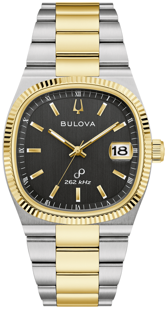 Bulova Mens Super Seville Two-Tone Stainless Steel Case, Two-Tone Stainless Steel Bracelet, Black Dial, WR 30M