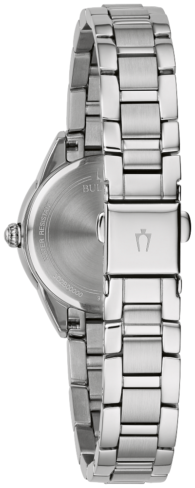Bulova Ladies Sutton Silver-Tone Stainless Steel Case, Silver-Tone Stainless Steel Bracelet, Light Blue Dial, WR 30M