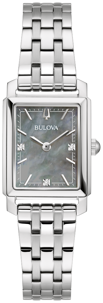 Bulova Ladies Sutton Silver-Tone Stainless Steel Case, Silver-Tone Stainless Steel Bracelet, Gray Mother of Pearl Dial, WR 30M
