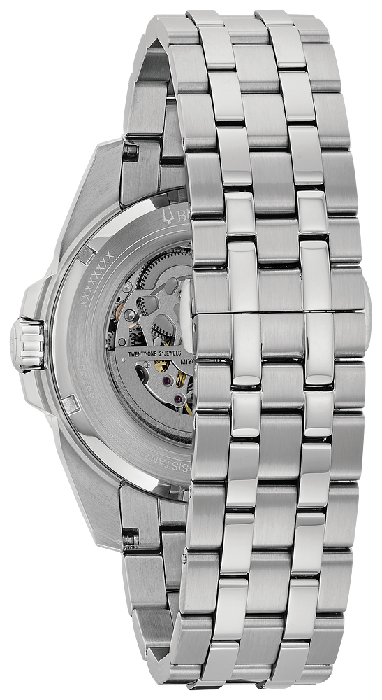Bulova Mens Sutton Silver-Tone Stainless Steel Case, Silver-Tone Stainless Steel Bracelet, Silver-White Dial, WR 100M