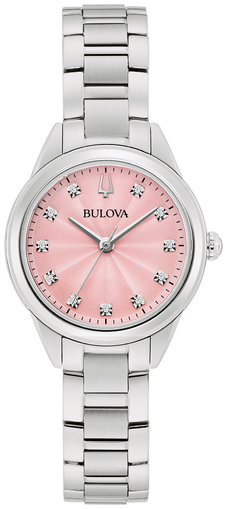 Bulova Ladies Sutton Silver-Tone Stainless Steel Case, Silver-Tone Stainless Steel Bracelet, Pink Dial, WR 30M