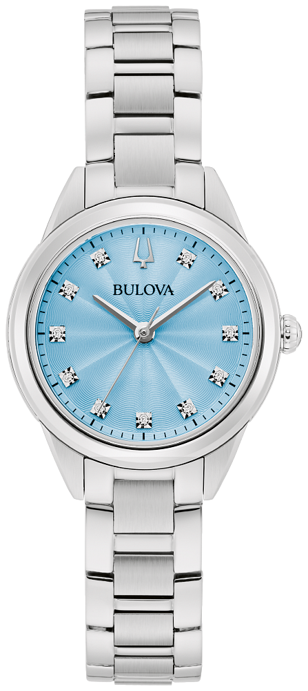 Bulova Ladies Sutton Silver-Tone Stainless Steel Case, Silver-Tone Stainless Steel Bracelet, Light Blue Dial, WR 30M