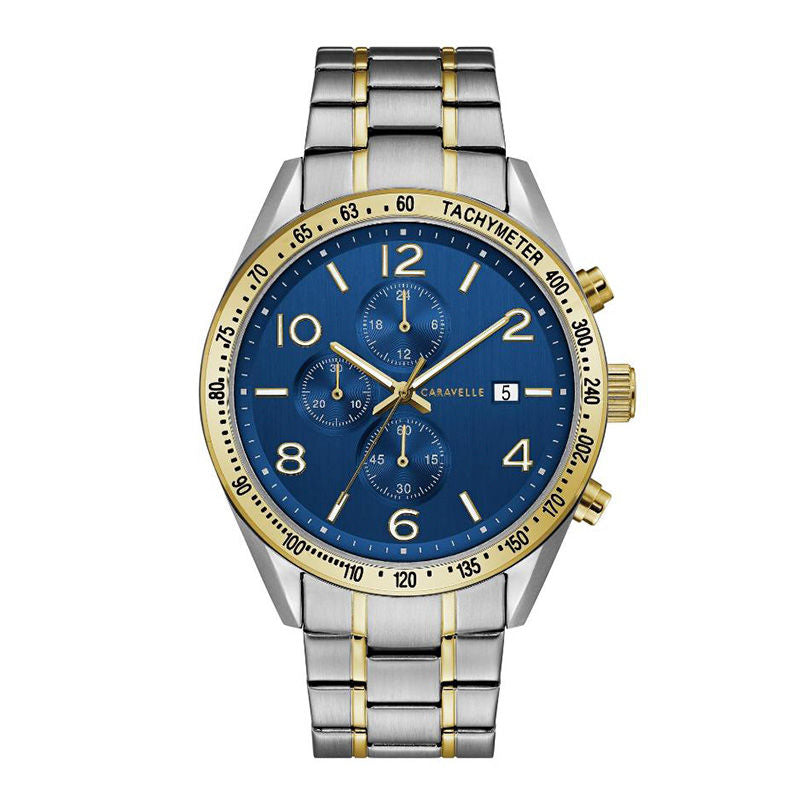 Bulova Mens Caravelle Sport Stainless Steel GP Blue Face Two-Tone WR50