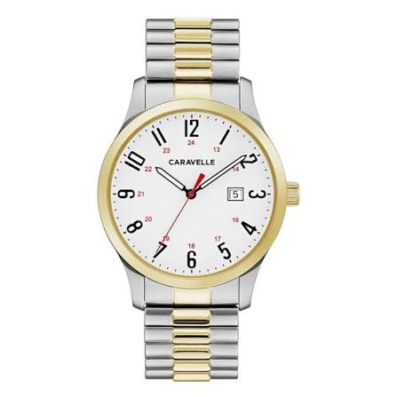 Bulova Mens Caravelle Traditional Duets Stainless Steel GP Two-Tone Expansion WR30