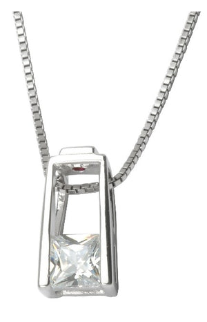 Sterling Silver Rhodium Plated Solitaire Cubic Zirconia Pendant with Box Chain 18".  Stone size: 5(mm)