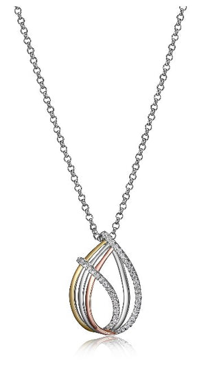 Gold Plated Sterling Silver 3-Tone Cubic Zirconia Tear Drop Pendant Necklace 18" with 2" extender.