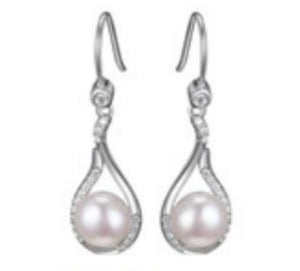 Opulence - REIGN 925 Diamondlite CZ 7MM Round Genuine Pearl Teardrop Earrings