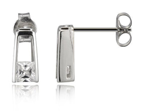 Sterling Silver Rhodium Plated Princess Cut Cubic Zirconia Post Earring.  Stone size: 4(mm)
