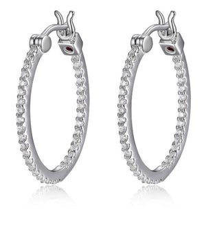 Rhodium Plated Sterling Silver Cubic Zirconia Inside Out 24x20MM Round Hoop Earring