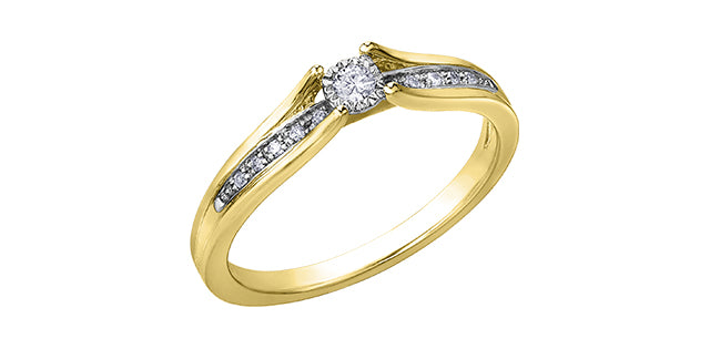 Ladies Engagement Ring 10KT Yellow & White  (0.10TDW)