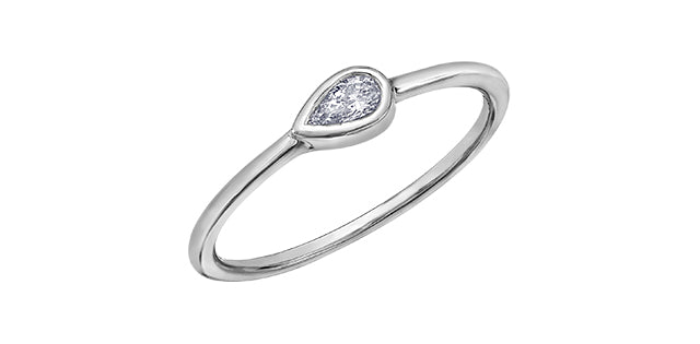 Ladies 10 Karat White Gold ChiChi Stackable Pear Shaped Diamond (TDW 0.10CT) Ring
