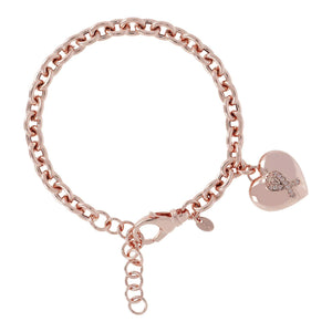 Bronzallure Golden Rose Heart and Ribbon Charm Bracelet Pink Is Good