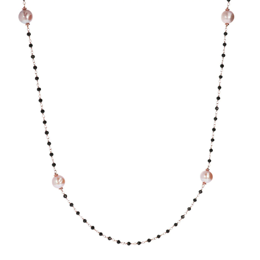 Bronzallure Black Spinel & Pink Pearl Station Necklace