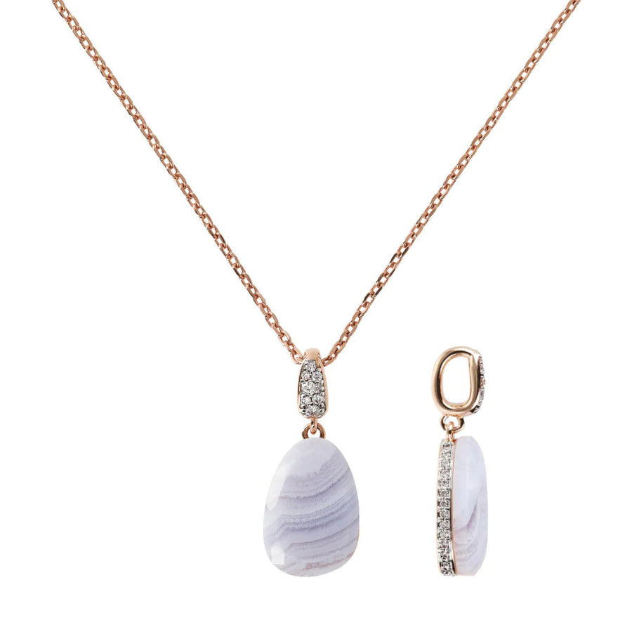 Bronzallure Blue Lace Agate Necklace With CZ